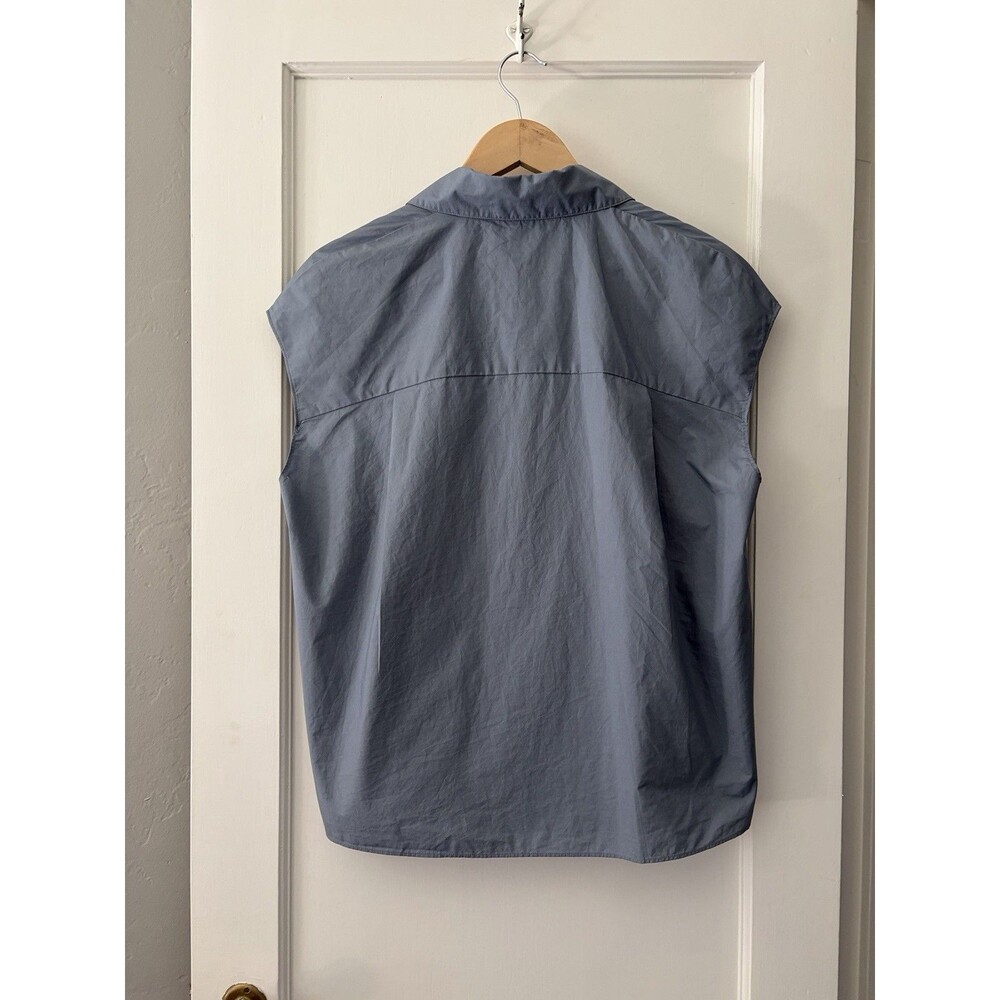 Vince NWT 100% Cotton Sleeveless Button Down Shirt M Blue Oversized Relaxed $248 - Picture 6 of 9